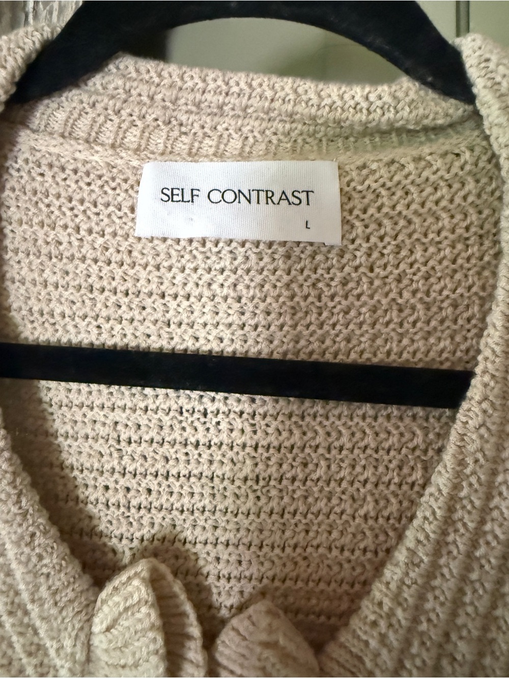 Self Contrast Cream Ruffle-Collar Short Sleeve Cardigan - Picture 2 of 3